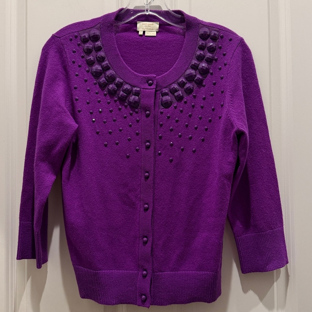 Kate Spade Live Colorfully Bejeweled Purple Sweater Small